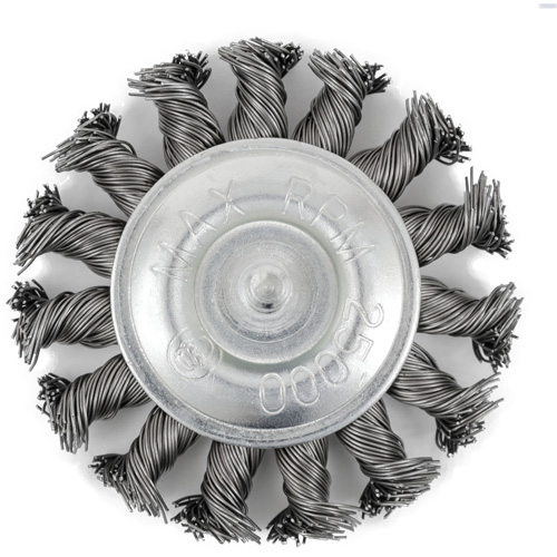 Brosse radiale &agrave; fils nou&eacute;s torsad&eacute;s mont&eacute; sur mandrin EKR275-20, 3", Fils ,02", Tige 1/4" Rock Safety Industrial Ltd