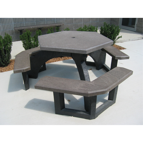 Tables de pique-nique hexagonales en plastique recycl&eacute;, 78" lo x 78" la, Brun Rock Safety Industrial Ltd