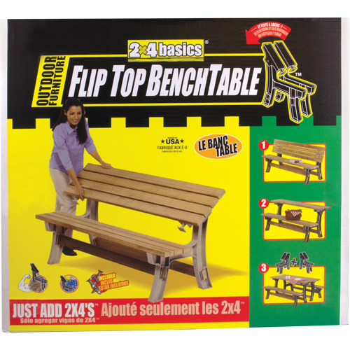 Basics&reg; Flip Top Park Bench / Table, Plastic, 96" L x 26" W x 34" H, Sand Rock Safety Industrial Ltd