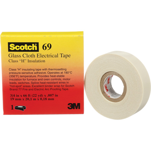 Scotch&reg; Glass Cloth Tape, 19 mm (3/4") W x 20 m (66') L, 7 mils, White Rock Safety Industrial Ltd