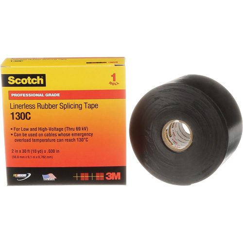 Ruban d'&eacute;pissage sans support en caoutchouc de calibre professionnel Scotch, 50,8 mm (2") la x 9 m (30') lo, 30 mils, Noir Rock Safety Industrial Ltd