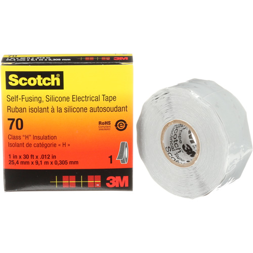 Ruban isolant en caoutchouc de silicone autofusionnant Scotch, 25,4 mm (1") x 9 m (30'), Gris, 12 mils Rock Safety Industrial Ltd
