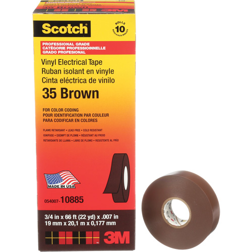 Scotch&reg; Vinyl Colour Coding Electrical Tape, 19 mm (3/4") W x 20 m (66') L, 7 mils, Brown Rock Safety Industrial Ltd