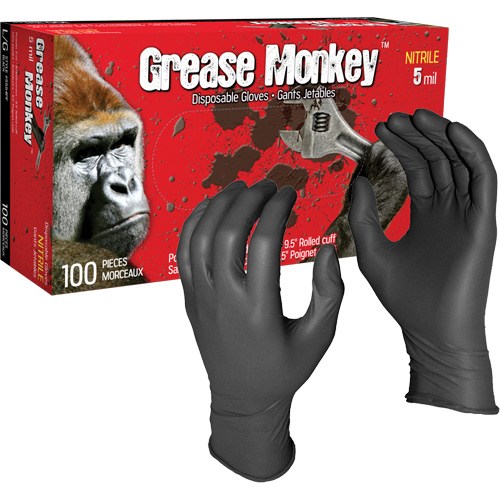 Grease Monkey&reg; Disposable Gloves, Large, Nitrile, 5-mil, Powder-Free, Black Rock Safety Industrial Ltd