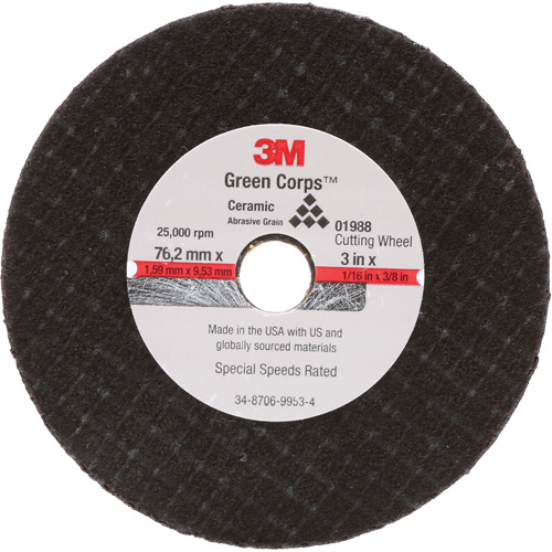 General-Purpose Cut-Off Wheel, 3" x 1/16", 3/8" Arbor, Type 27, Aluminum Oxide, 25000 RPM Rock Safety Industrial Ltd
