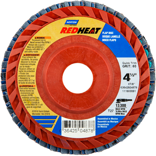 Disques &agrave; lamelles en plastique Red Heat, 4-1/2" x 7/8", Type 27, Grain 40, C&eacute;ramique d'alumine Rock Safety Industrial Ltd
