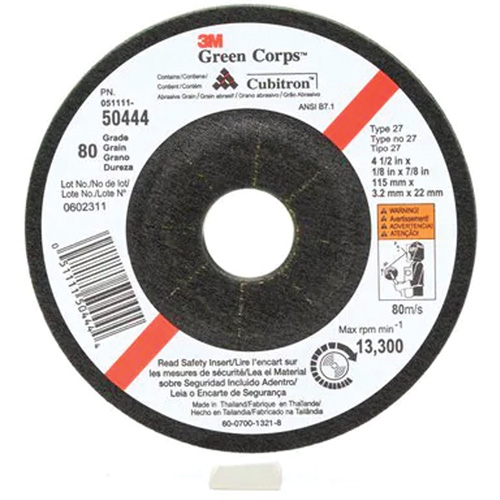 Green Corps Flexible Grinding Wheel, 4-1/2" x 1/8", 7/8" Arbor, Ceramic, Type 27 Rock Safety Industrial Ltd