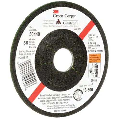 Green Corps Flexible Grinding Wheel, 4-1/2" x 1/8", 7/8" Arbor, Ceramic, Type 27 Rock Safety Industrial Ltd