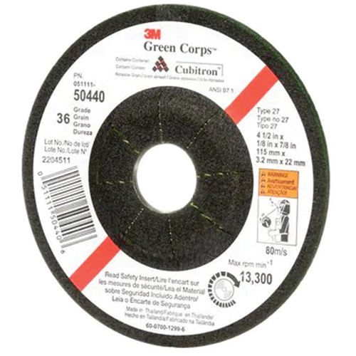 Green Corps Flexible Grinding Wheel, 4-1/2" x 1/8", 7/8" Arbor, Ceramic, Type 27 Rock Safety Industrial Ltd
