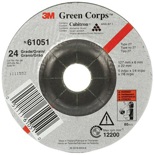 Green Corps Flexible Grinding Wheel, 5" x 1/4", 7/8" Arbor, Ceramic, Type 1 Rock Safety Industrial Ltd