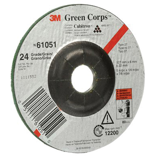 Green Corps Flexible Grinding Wheel, 5" x 1/4", 7/8" Arbor, Ceramic, Type 1 Rock Safety Industrial Ltd