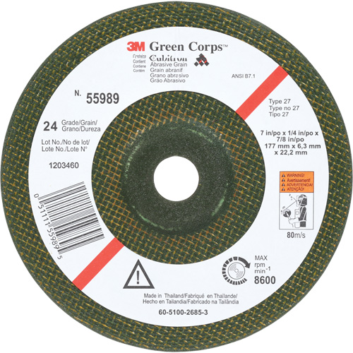Green Corps Flexible Grinding Wheel, 7" x 1/4", 7/8" Arbor, Ceramic, Type 1 Rock Safety Industrial Ltd