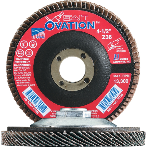 Ovation Flap Disc, 4-1/2" x 7/8", Type 27, 36 Grit, Zirconium Rock Safety Industrial Ltd