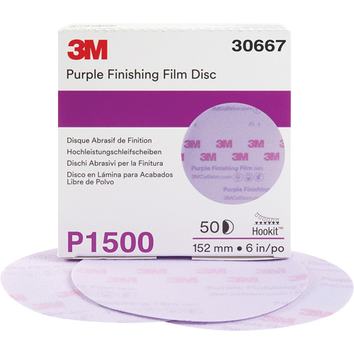 Disque de finition en pellicule violet Hookit, dia 6", Grain P1500, Oxyde d'aluminium Rock Safety Industrial Ltd