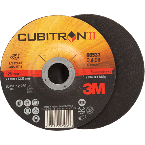 Cut-Off Wheels - CubitronII, 5" x 0.045", 7/8" Arbor, Type 27, Ceramic, 12250 RPM Rock Safety Industrial Ltd