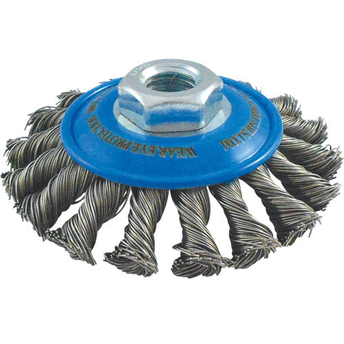 Knotted Wire Wheel Saucer Brushes, 5" Dia., 0.02" Fill, 5/8"-11 Arbor, Stainless Steel Rock Safety Industrial Ltd