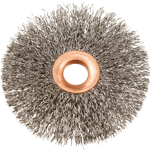 Brosses rotatives &agrave; fils cr&ecirc;p&eacute;s avec moyeu en cuivre 3", 3" dia., Fils 0,014", Arbre 1/2" Rock Safety Industrial Ltd