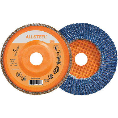 Disque &agrave; lamelles AllSteel, 4-1/2" x 7/8", Type 27, Grain 80, Alumine de zirconium Rock Safety Industrial Ltd
