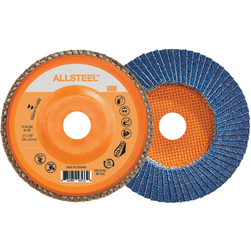 Disque &agrave; lamelles AllSteel, 5" x 7/8", Type 27, Grain 60, Alumine de zirconium Rock Safety Industrial Ltd