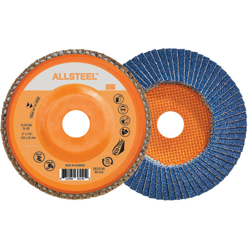 Disque &agrave; lamelles AllSteel, 5" x 7/8", Type 27, Grain 80, Alumine de zirconium Rock Safety Industrial Ltd