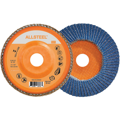 AllSteel Flap Disc, 5" x 7/8", Type 27, 120 Grit, Zirconia Alumina Rock Safety Industrial Ltd