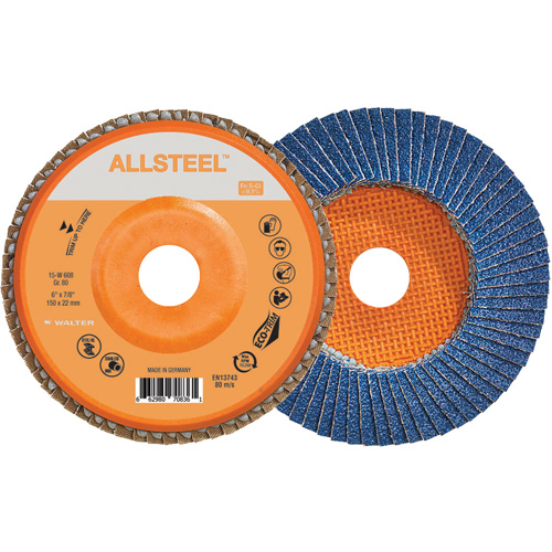 AllSteel Flap Disc, 6" x 7/8", Type 27, 80 Grit, Zirconia Alumina Rock Safety Industrial Ltd
