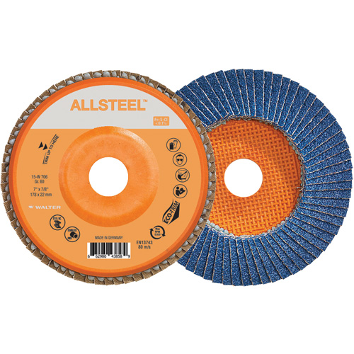 AllSteel Flap Disc, 7" x 7/8", Type 27, 60 Grit, Zirconia Alumina Rock Safety Industrial Ltd