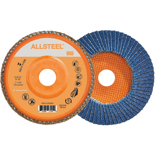 Disque &agrave; lamelles AllSteel, 7" x 7/8", Type 27, Grain 120, Alumine de zirconium Rock Safety Industrial Ltd