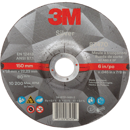 Silver Cut-Off Wheel, 6" x 0.045", 7/8" Arbor, Type 27, Ceramic, 10200 RPM Rock Safety Industrial Ltd
