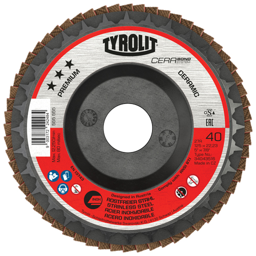 Disque &agrave; lamelles Cerabond, 5" x 7/8", Type 27, Grain 40, C&eacute;ramique Rock Safety Industrial Ltd
