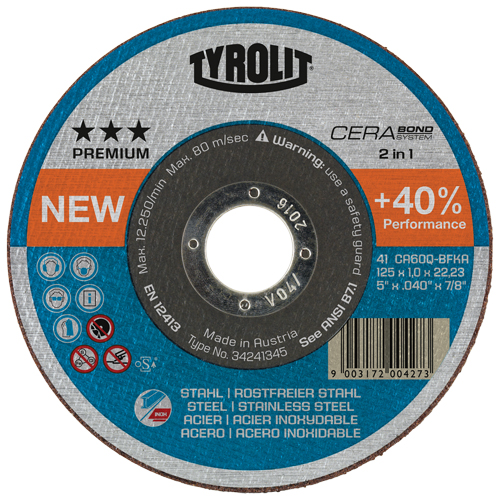 Meule &agrave; tronçonner Cerabond, 5" x 0,045", Arbre de 7/8", Type 1, C&eacute;ramique, 12250 Tr/min Rock Safety Industrial Ltd