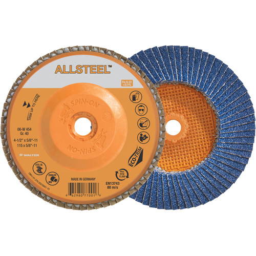 Disque &agrave; lamelles AllSteel, 4-1/2" x 5/8"-11, Type 27, Grain 40, Alumine de zirconium Rock Safety Industrial Ltd