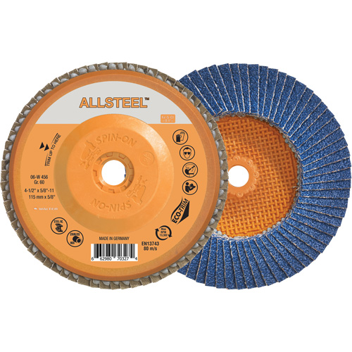 Disque &agrave; lamelles AllSteel, 4-1/2" x 5/8"-11, Type 27, Grain 60, Alumine de zirconium Rock Safety Industrial Ltd