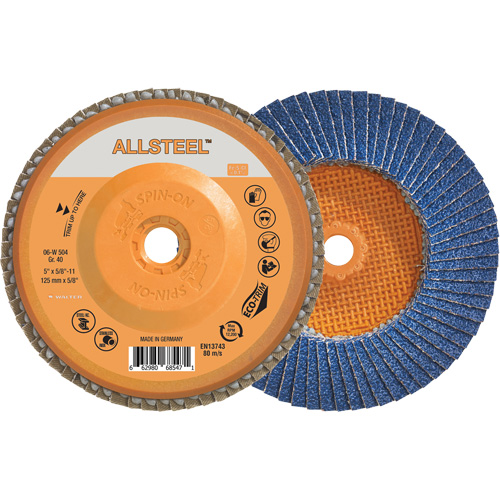 Disque &agrave; lamelles AllSteel, 5" x 5/8"-11, Type 27, Grain 40, Alumine de zirconium Rock Safety Industrial Ltd