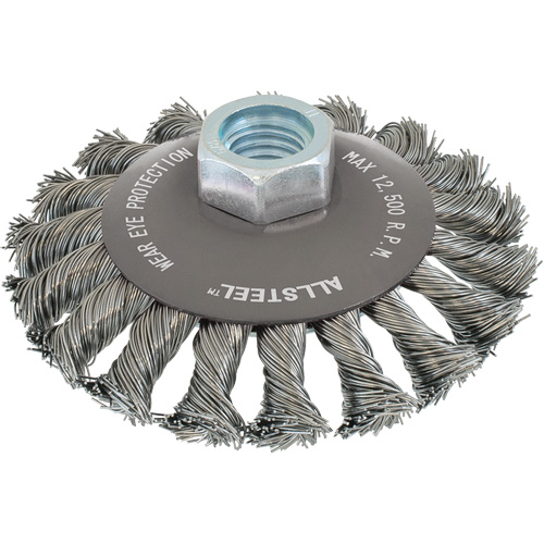 Brosse m&eacute;tallique AllSteel, Dia. 5", Fils 0,02", Arbre 5/8"-11, Acier Rock Safety Industrial Ltd