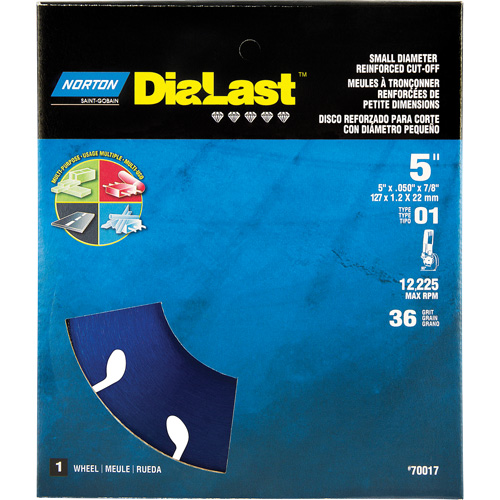 Dialast RightCut Cut-Off Wheel, 5" x 0.05", 7/8" Arbor, Type 01/41, Diamond, 12225 RPM Rock Safety Industrial Ltd