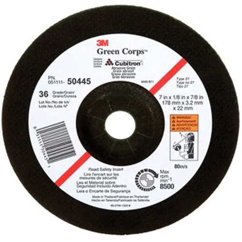 Meule &agrave; moyeu d&eacute;port&eacute; Green Corps, 7" x 1/8", Arbre 7/8", C&eacute;ramique, Type 27 Rock Safety Industrial Ltd