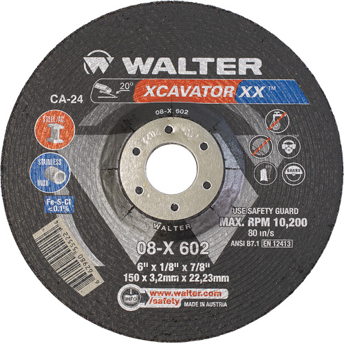 Xcavator XX Grinding Wheel, 6" x 1/8", 7/8" Arbor, Ceramic, Type 27 Rock Safety Industrial Ltd