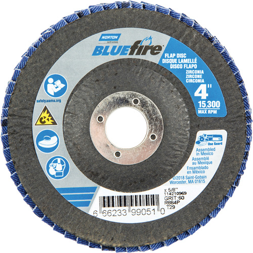 R884P BlueFire&reg; Conical Flap Disc, 4" x 5/8", Type 29, P60 Grit, Zirconia Alumina Rock Safety Industrial Ltd