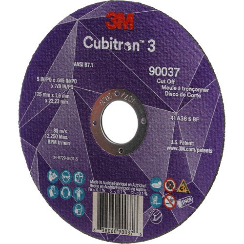 Cubitron 3 Cut-Off Wheel, 5" x 0.045", 7/8" Arbor, Type 1, Ceramic, 12250 RPM Rock Safety Industrial Ltd