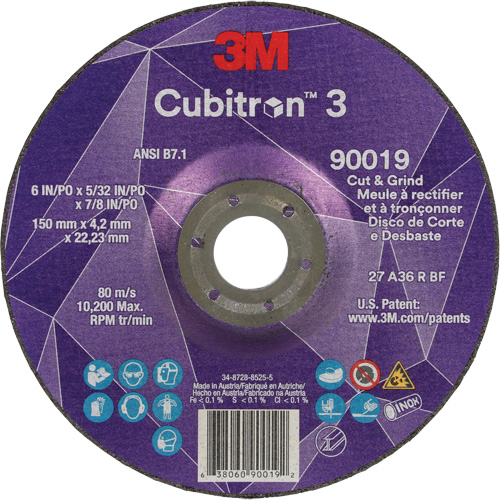 Meule &agrave; couper & tronçonner Cubitron 3, 6" x 5/32", Arbre de 7/8", Type T27, Grain de 36+, C&eacute;ramique Rock Safety Industrial Ltd