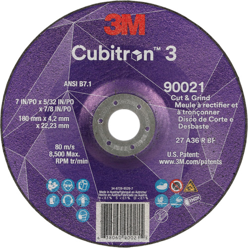 Meule &agrave; couper & tronçonner Cubitron 3, 7" x 5/32", Arbre de 7/8", Type T27, Grain de 36+, C&eacute;ramique Rock Safety Industrial Ltd