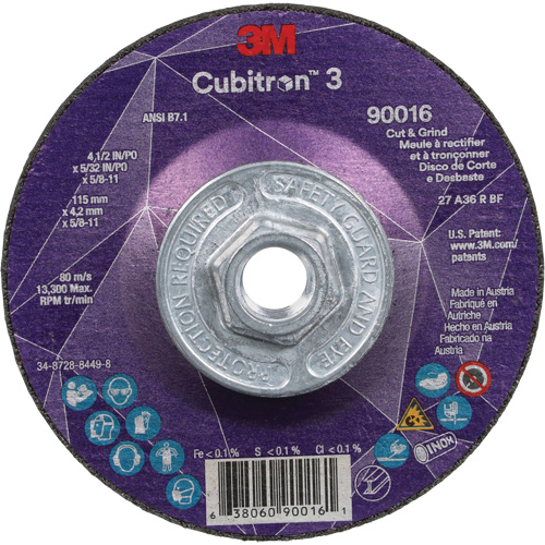 Meule &agrave; couper & tronçonner Cubitron 3, 4-1/2" x 5/32", Arbre de 5/8"-11, Type T27, Grain de 36+, C&eacute;ramique Rock Safety Industrial Ltd