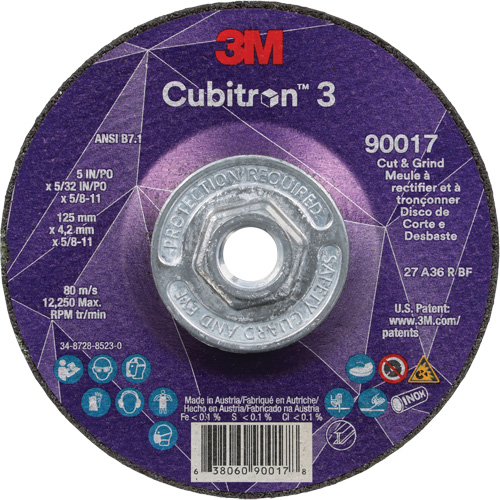 Meule &agrave; couper & tronçonner Cubitron 3, 5" x 5/32", Arbre de 5/8"-11, Type T27, Grain de 36+, C&eacute;ramique Rock Safety Industrial Ltd