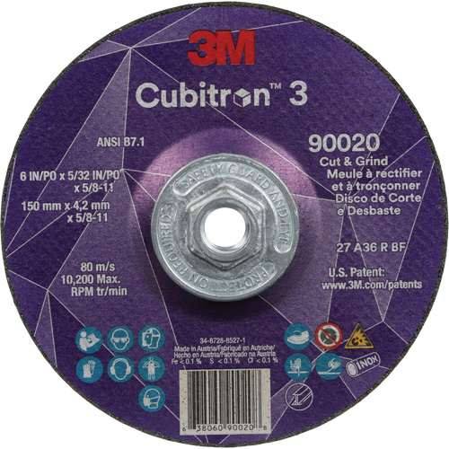 Cubitron 3 Cut & Grind Wheel, 6" x 5/32", 5/8"-11 Arbor, Type T27, 36+ Grit, Ceramic Rock Safety Industrial Ltd