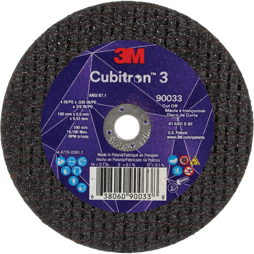 Meule &agrave; tronçonner Cubitron 3, 4" x 0,035", Arbre de 3/8", Type T1, C&eacute;ramique, 21000 Tr/min Rock Safety Industrial Ltd