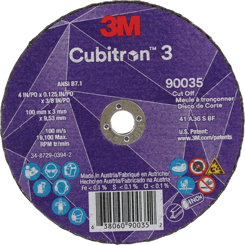 Meule &agrave; tronçonner Cubitron 3, 4" x 1/8", Arbre de 3/8", Type T1, C&eacute;ramique, 21000 Tr/min Rock Safety Industrial Ltd