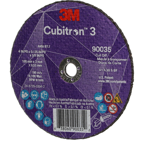 Meule &agrave; tronçonner Cubitron 3, 4" x 1/8", Arbre de 3/8", Type T1, C&eacute;ramique, 21000 Tr/min Rock Safety Industrial Ltd