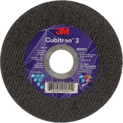 Meule &agrave; tronçonner Cubitron 3, 4-1/2" x 0,04", Arbre de 7/8", Type T1, C&eacute;ramique, 13 300 Tr/min Rock Safety Industrial Ltd