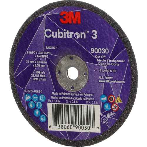 Meule &agrave; tronçonner Cubitron 3, 3" x 0,035", Arbre de 1/4", Type T1, C&eacute;ramique, 21000 Tr/min Rock Safety Industrial Ltd